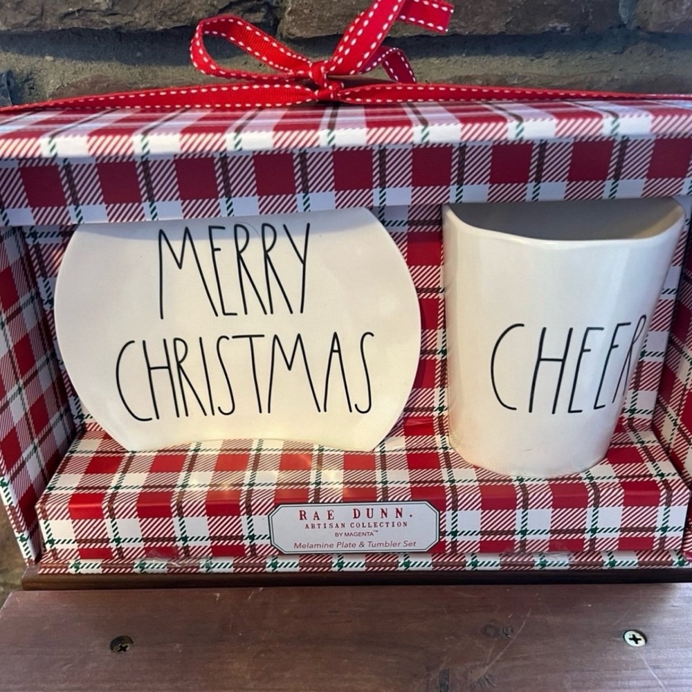 Rae Dunn Merry Christmas and Cheer Melamine Plate and Tumbler Set